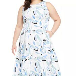 NWT Alfani Blue Print Sleeveless Dress with Pockets Recycled Material Size 24W